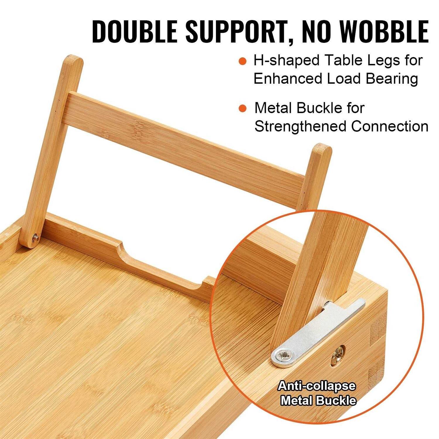 VEVOR Bed Tray Table with Foldable Legs Bamboo Breakfast Tray for Sofa Bed Eating Snacking and Working Folding Serving Laptop Desk Tray - Image 5