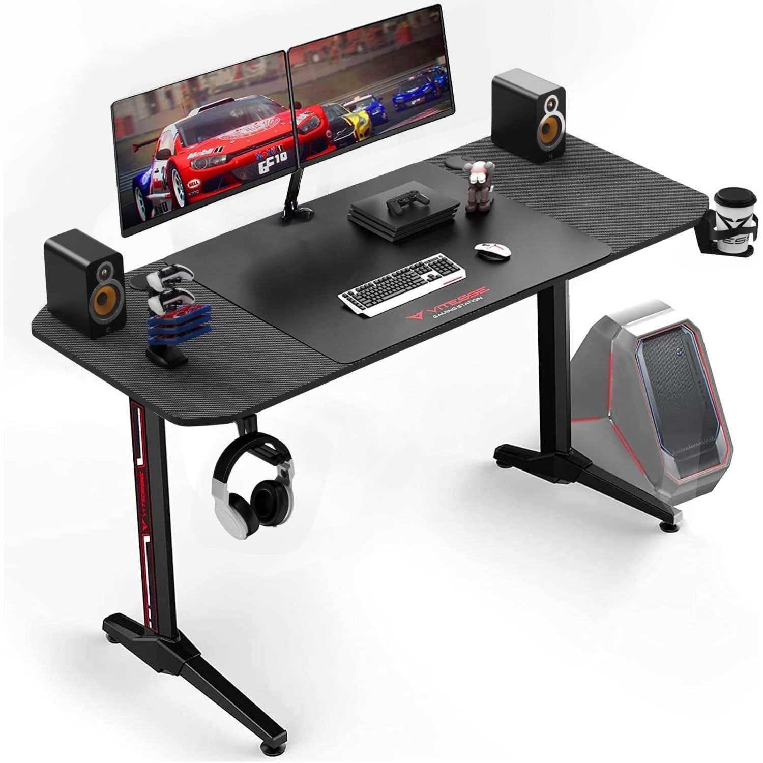 VITESSE Ergonomic Gaming Desk 55 Inch T Shaped Office PC Computer Desk with Full Desk Mouse Pad