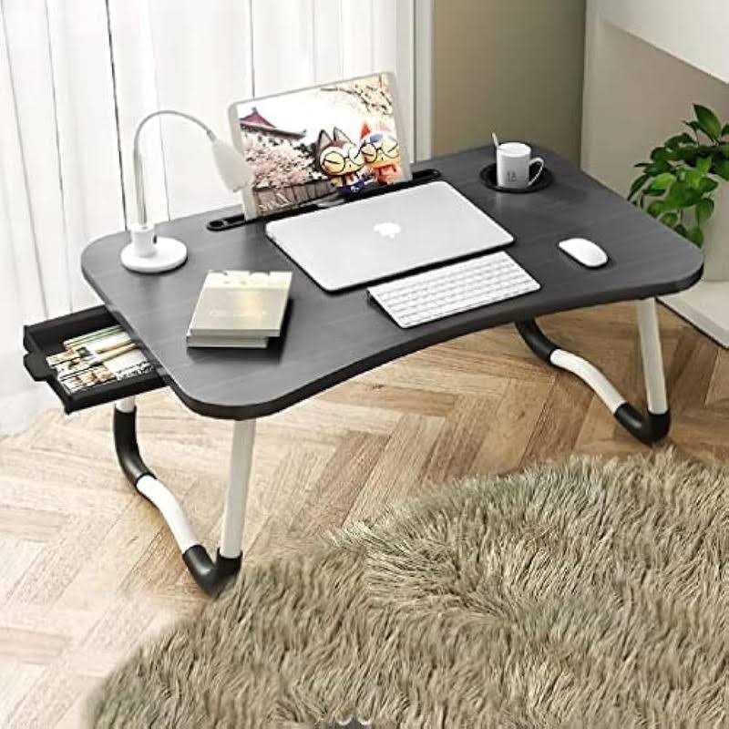 Foldable Bed Table for Laptop,Laptop Desk Table Stand,Laptop Bed Tray Table with Storage Drawer-Cup Holder - Image 4