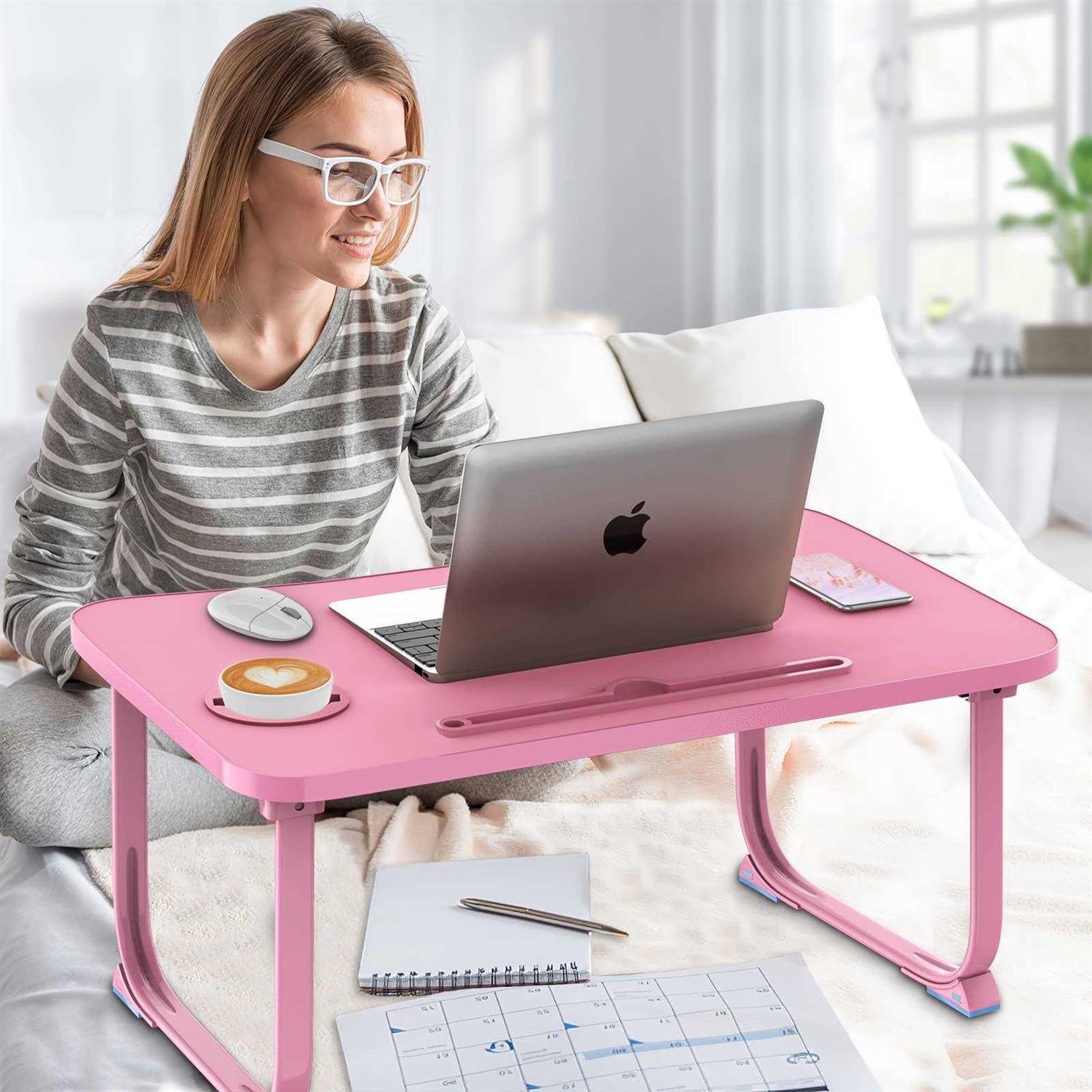 fayquaze Lap laptop desk, portable foldable laptop bed table with storage drawer and cup holder - Image 4