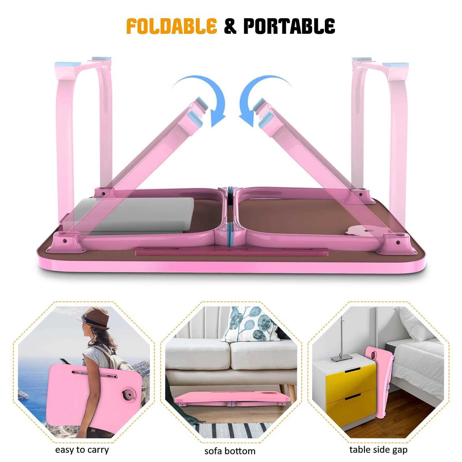 fayquaze Lap laptop desk, portable foldable laptop bed table with storage drawer and cup holder - Image 5