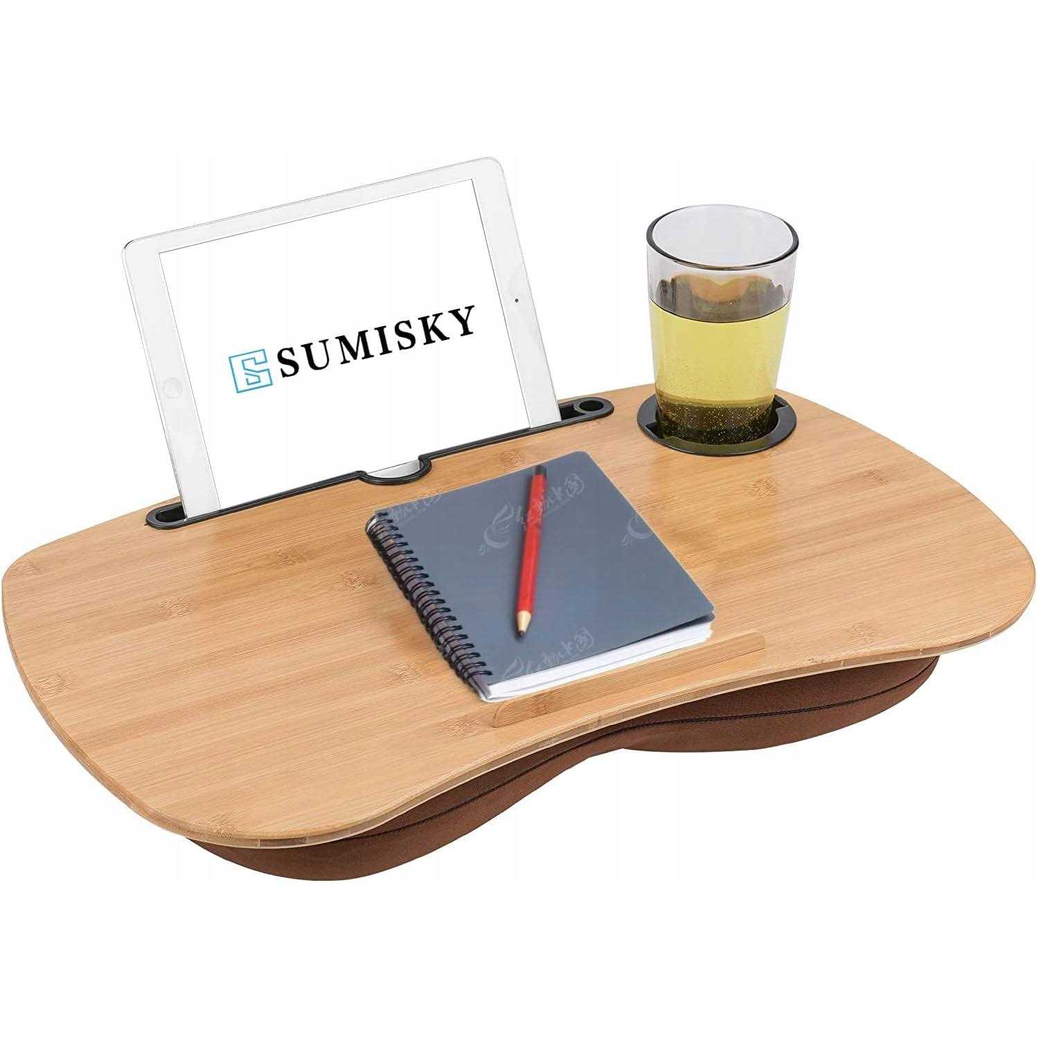 SUMISKY Lap Desk-Portable Laptop Table with Bamboo Platform Phone Holder Pillow Cushion Anti-Slip Stopper on Bed & Sofa - Image 2