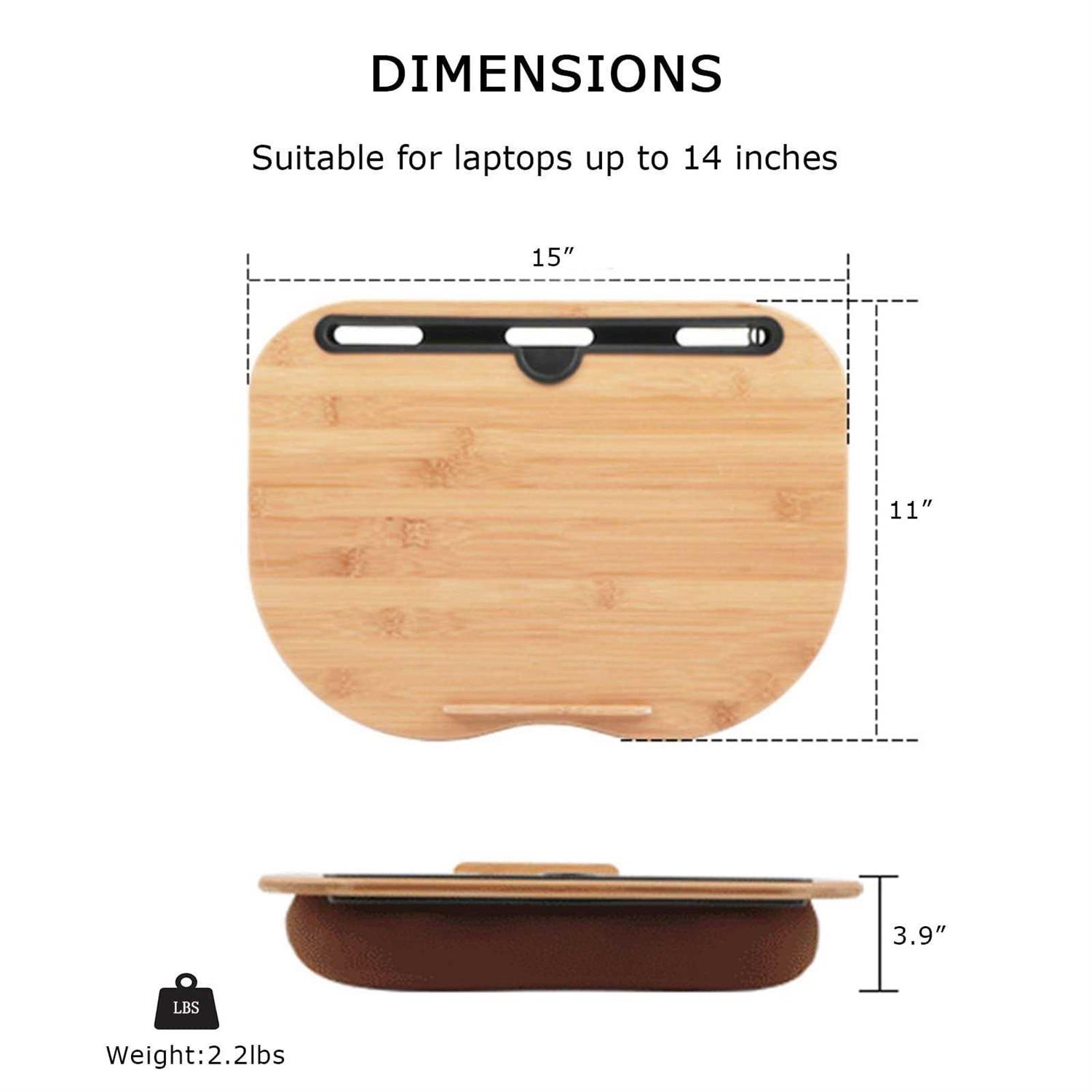 SUMISKY Lap Desk-Portable Laptop Table with Bamboo Platform Phone Holder Pillow Cushion Anti-Slip Stopper on Bed & Sofa - Image 2