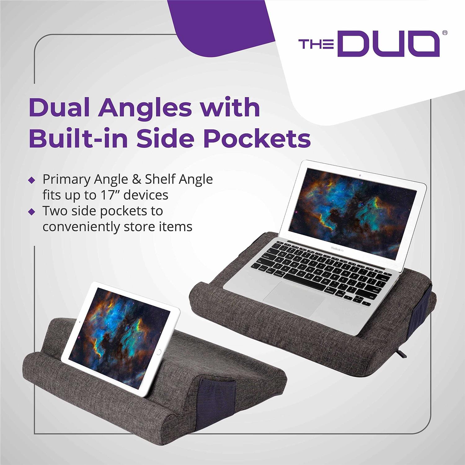 THE DUO Laptop 2.0 Memory Foam Laptop Pillow with Side Pockets Portable Laptop Desk with Multi-Angle Viewing for Travel and Work from Home Set - Image 2