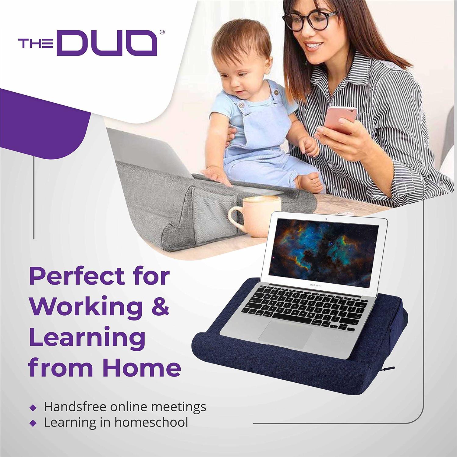 THE DUO Laptop 2.0 Memory Foam Laptop Pillow with Side Pockets Portable Laptop Desk with Multi-Angle Viewing for Travel and Work from Home Set - Image 3