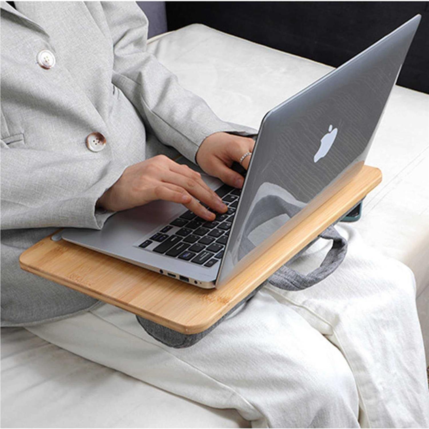 SUMISKY Laptop Lap Desk with Cushion Protable Laptop Desk with Handle Phone Holder and Bamboo Laptop Stand - Image 3