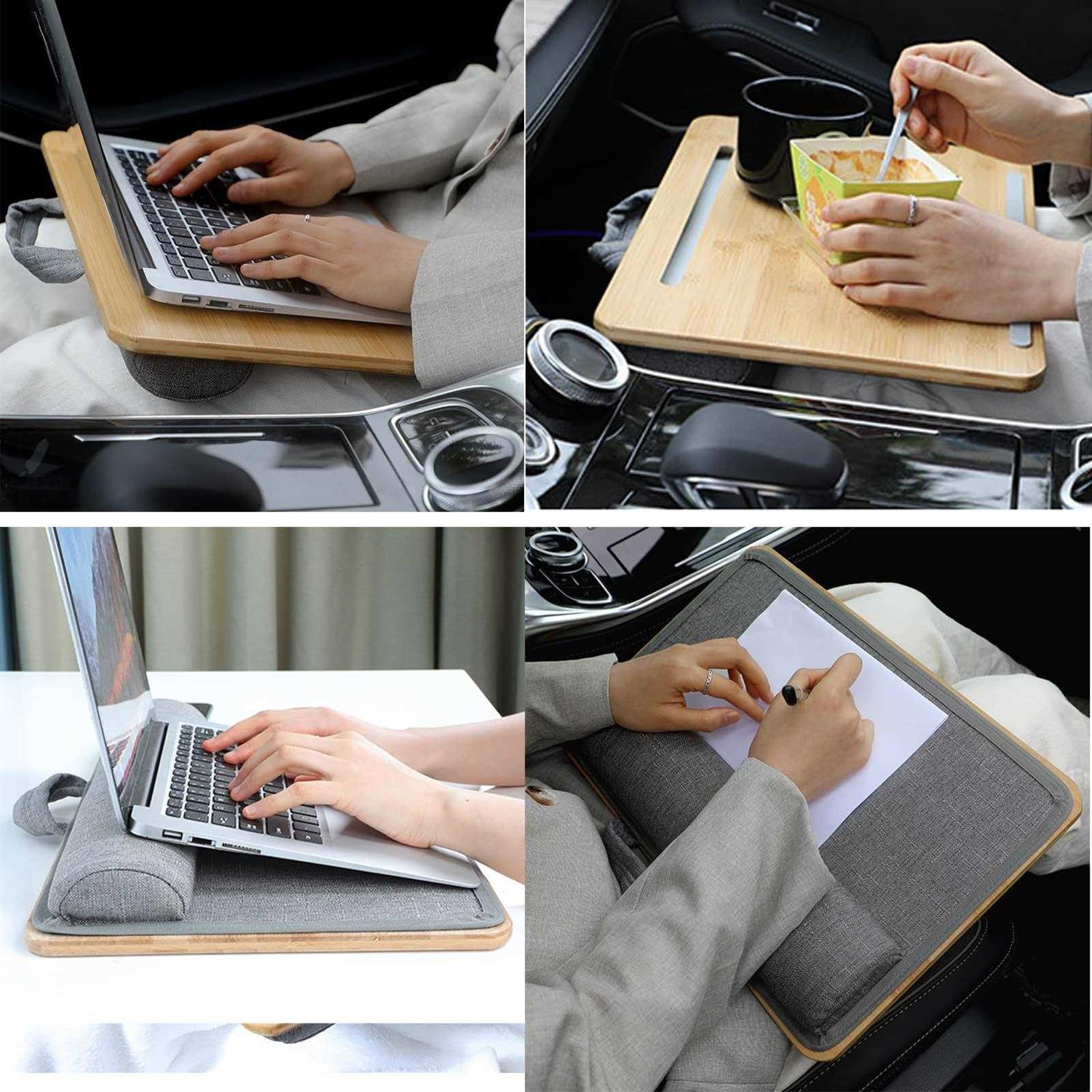 SUMISKY Laptop Lap Desk with Cushion Protable Laptop Desk with Handle Phone Holder and Bamboo Laptop Stand - Image 5