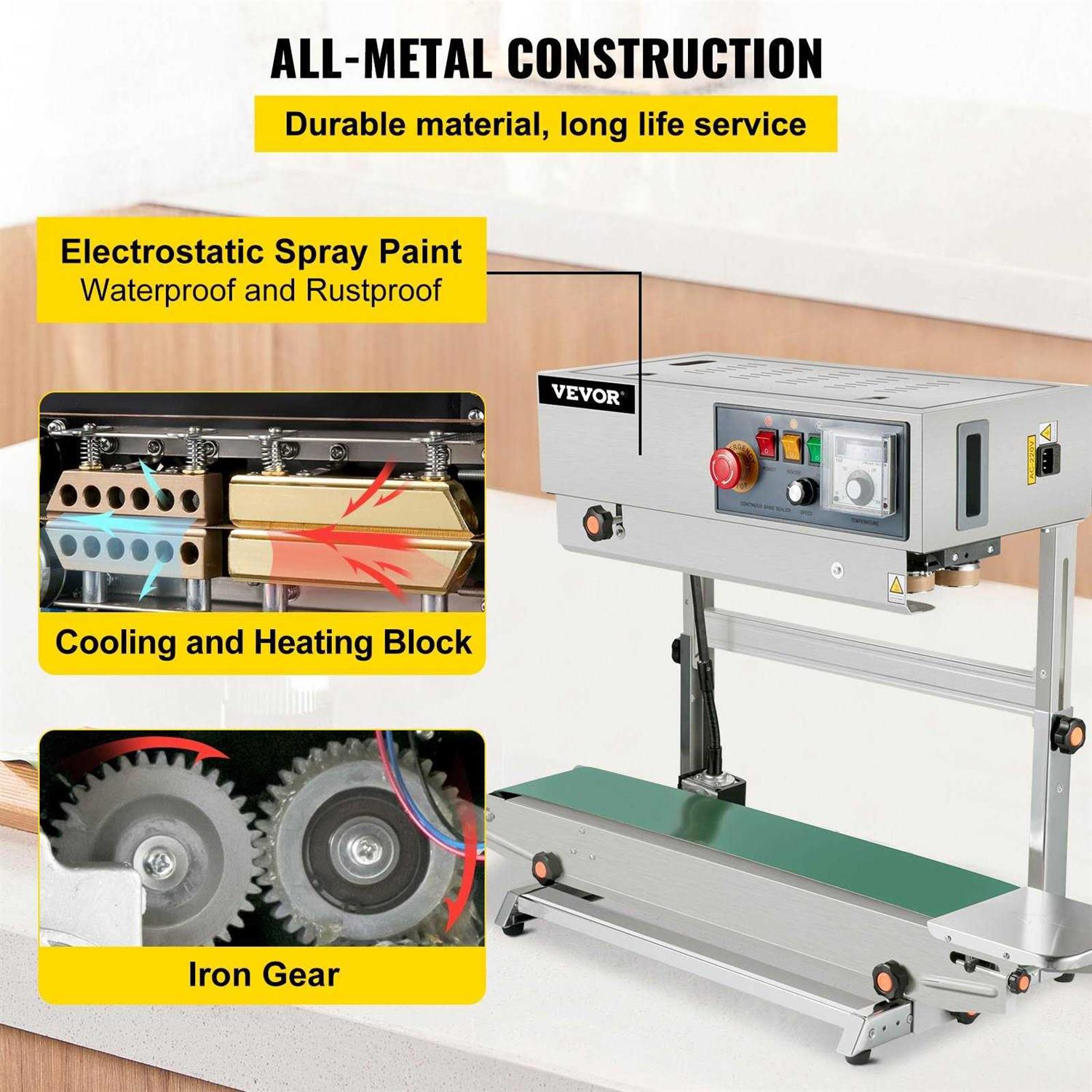 VEVOR FR-770 Continuous Band Sealer Automatic Band Sealer with Digital Temperature Control FRB-770LSBMLXFKJ1V1 - Image 2