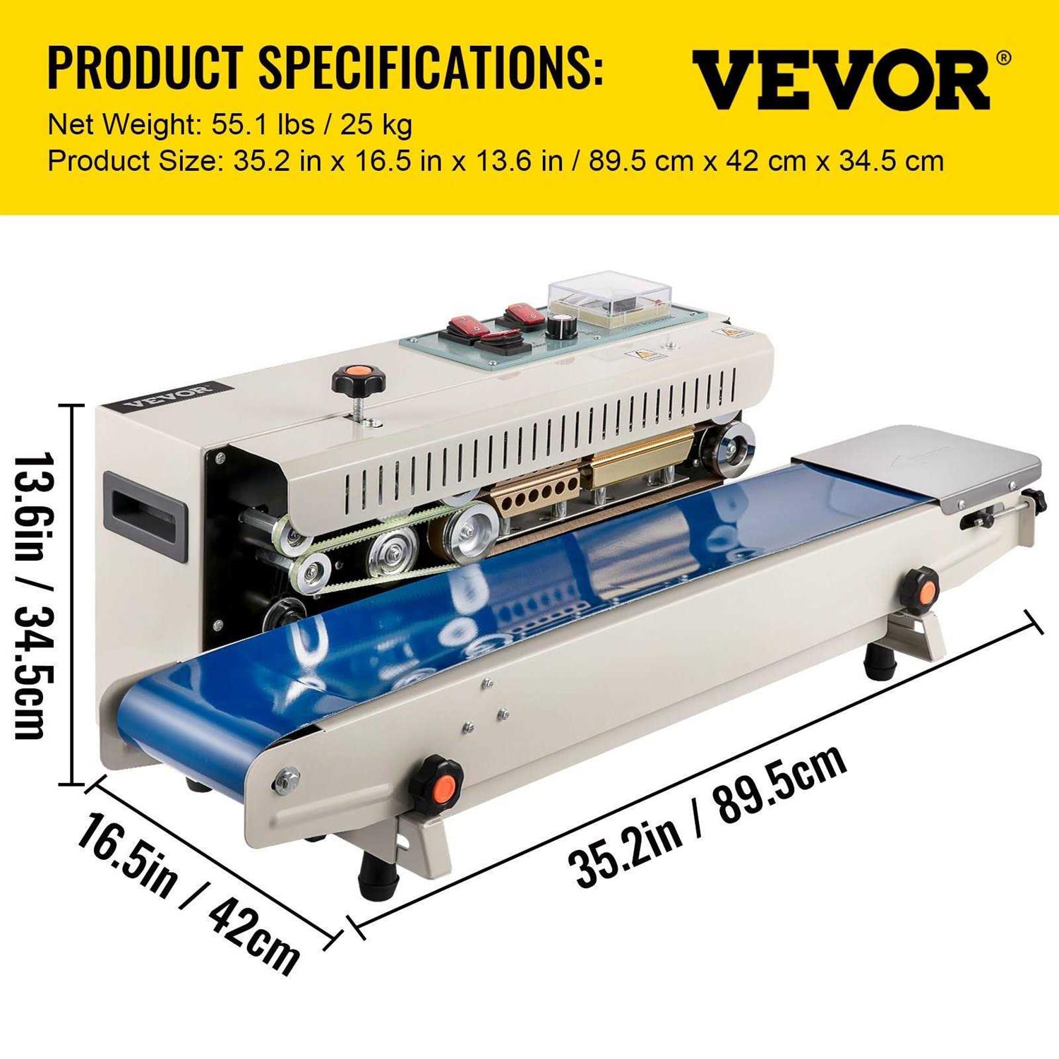 VEVOR Continuous Band Sealer FR900 Auto Horizontal Sealing Machine 110V for Bag JTFKJMC52110V3DCHV1 - Image 2