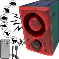 Solar Outdoor Motion Sensor Alarm Dog Barking & Gunshot Sound 130db Motion Detector Alarm Light,with Remote Controller for Home