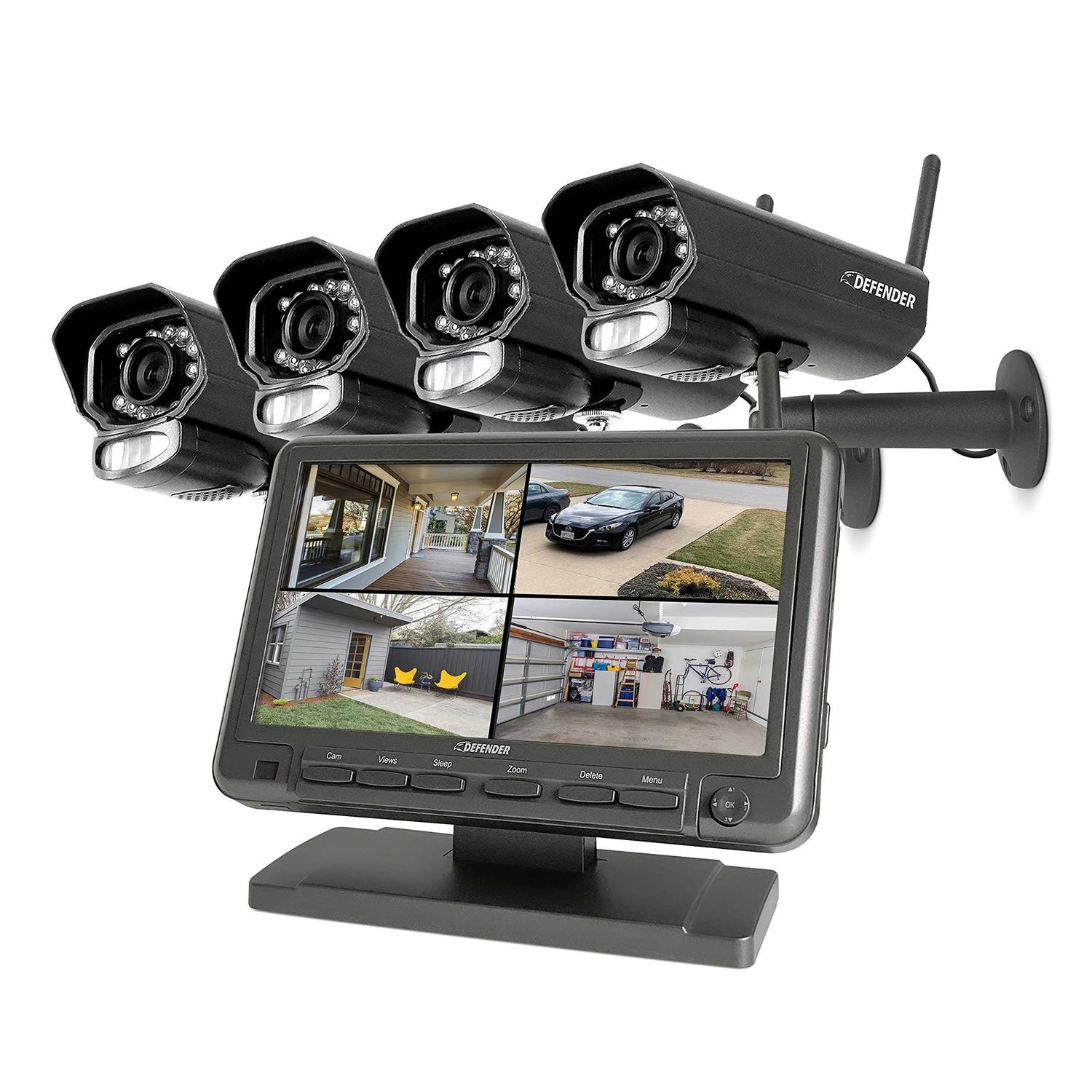 Defender PhoenixM2 Non Wi-Fi. Plug-in Power. Security Camera System with 7 Display Monitor and 4 Long-Range Night Vision Cameras