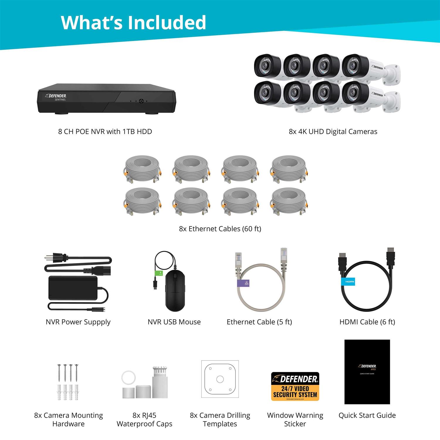 Defender Sentinel 4K Ultra HD POE Wired NVR Security System Cameras - Image 3