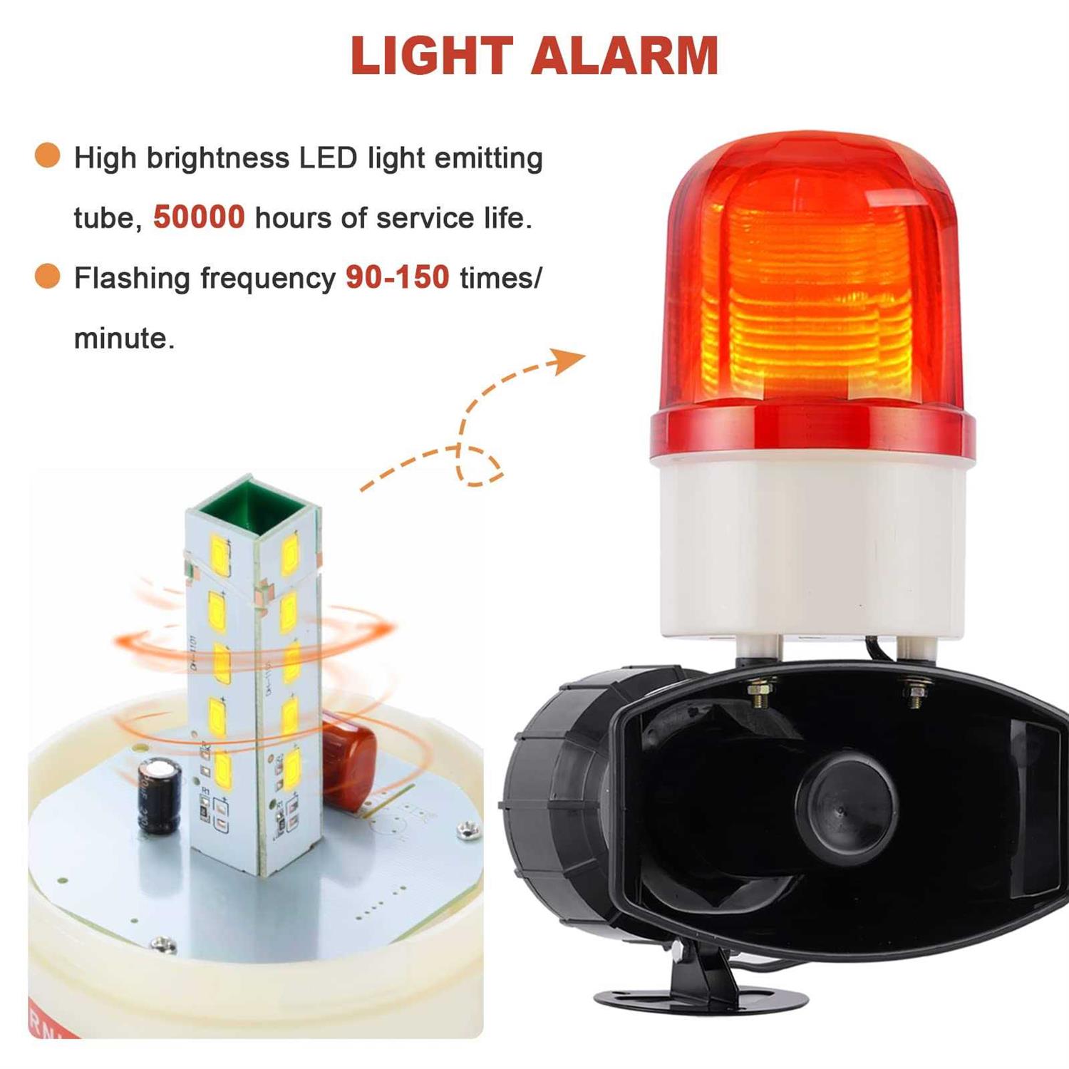 Sound and Light Loud Alarm Siren with Strobe Light Industrial Led Warning Light Horn Siren Alarm 115dB 60W LTE-1101 - Image 3