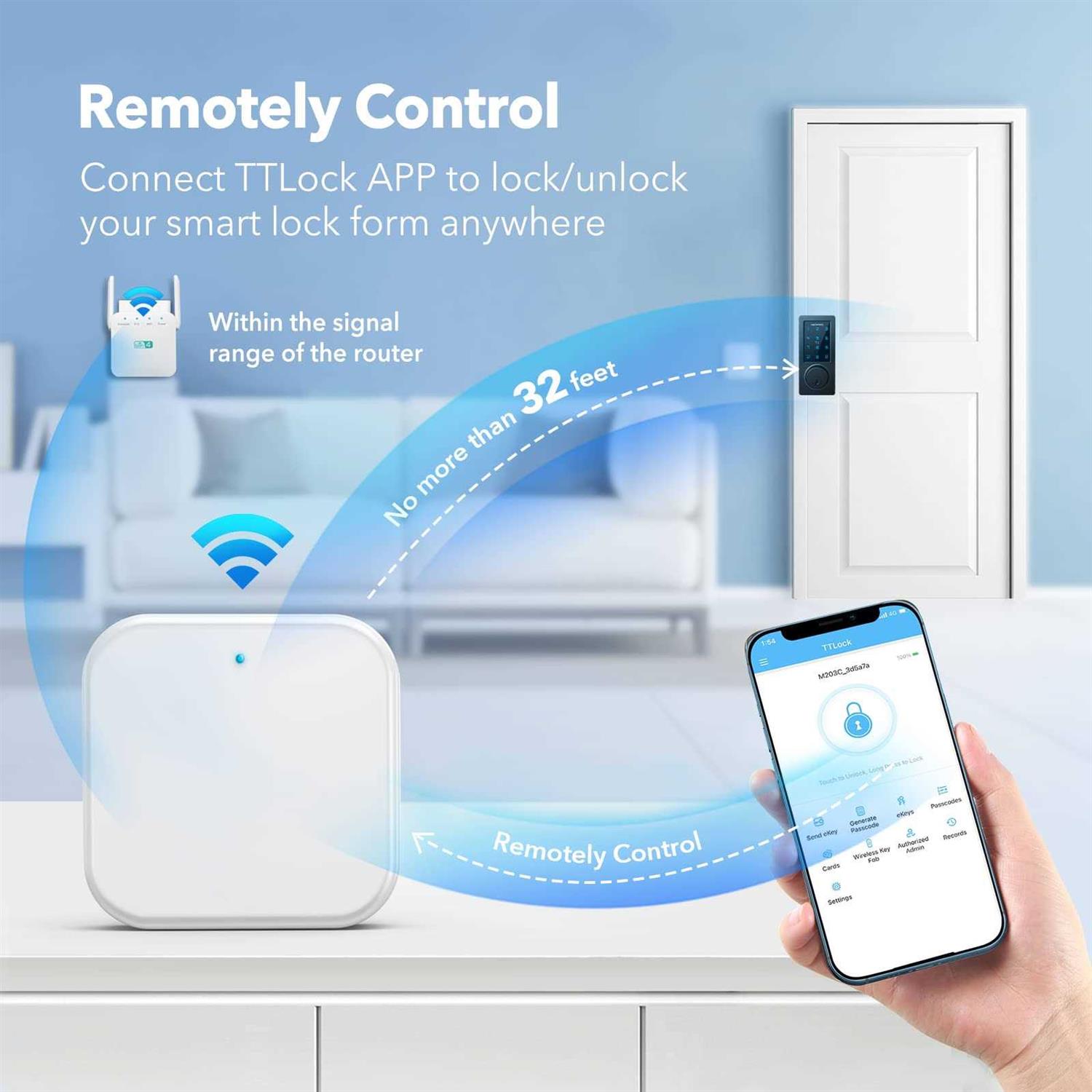 Smart Wi-Fi Gateway G2 Hub for Keyless Entry Remote Control & Manage Bluetooth Deadbolt Door Lock with TTLock App - Image 4