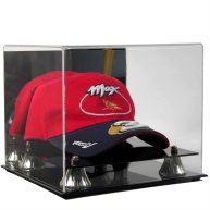 SAFTGARD SUPPLIES Deluxe Acrylic Baseball Cap Hat Display wMirror Back & Gold Risers