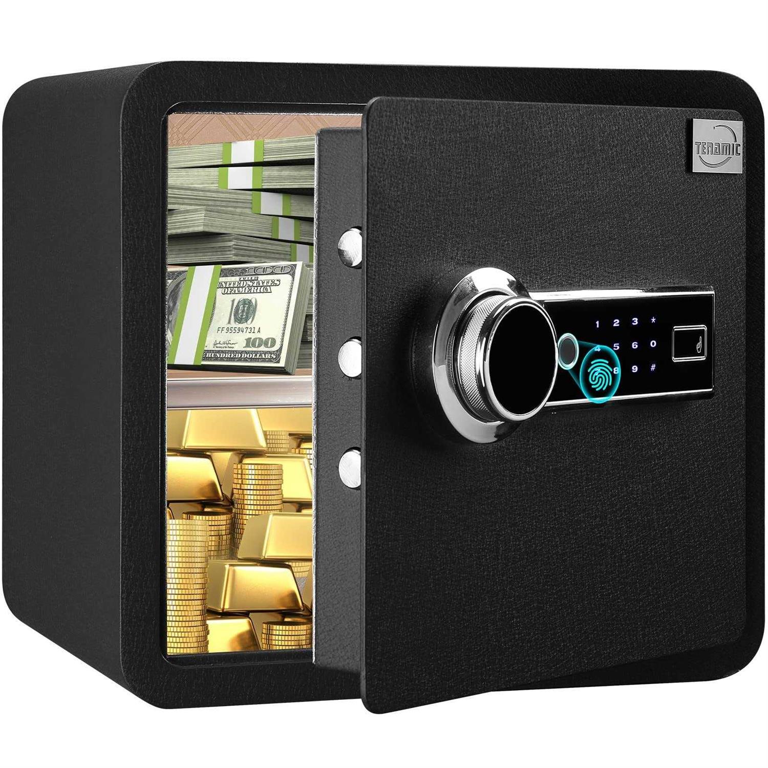 Tenamic Biometric Fingerprint Safe Box 1.41 Cuft Security Box with Induction Light and Leather