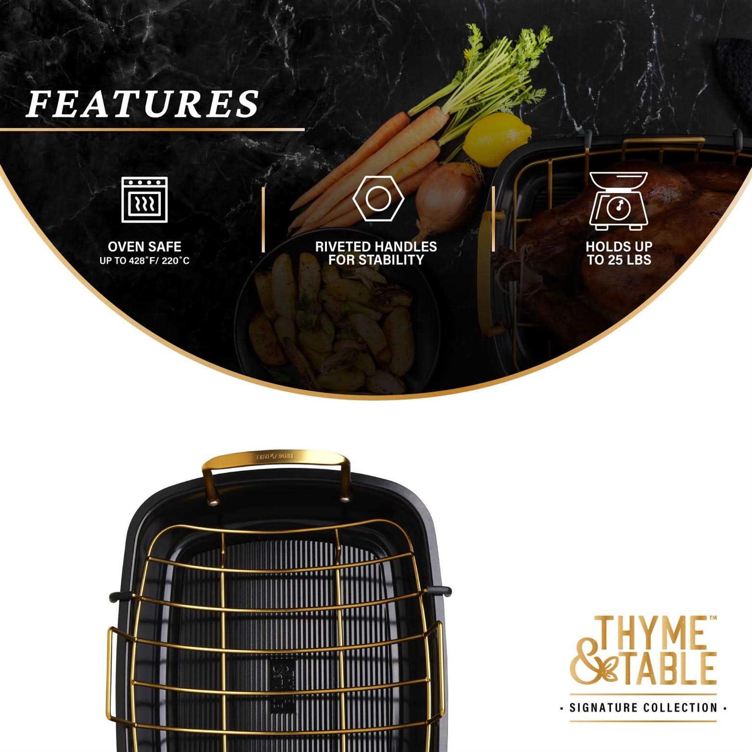 Thyme & Table Carbon Steel Roasting Pan with Removable Rack - Image 3