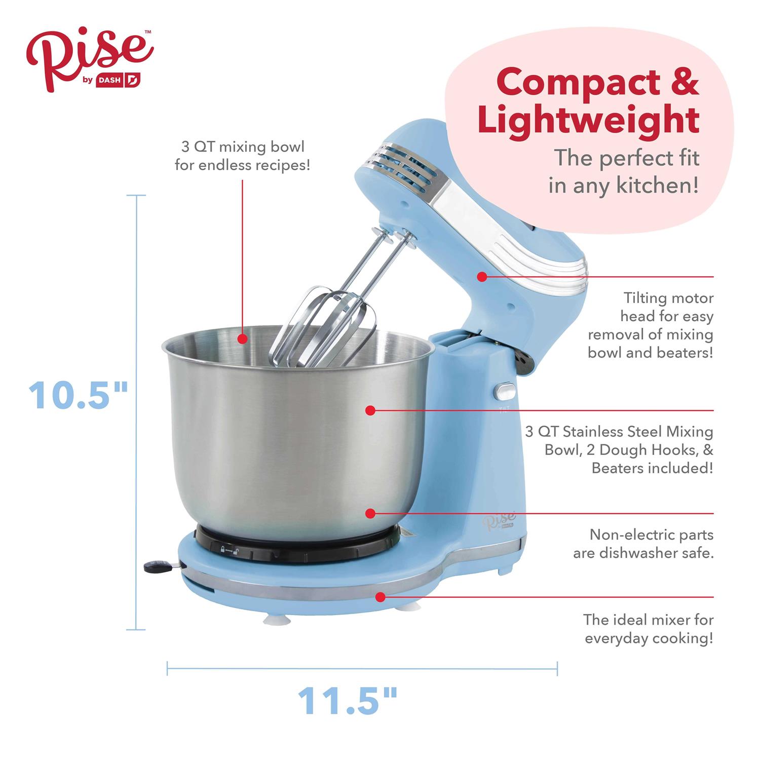 Rise by Dash 3 qt. 6 Speed Stand Mixer 6065223 - Image 2