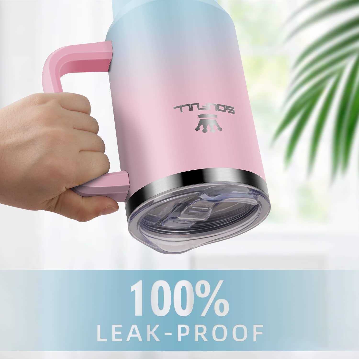 Soufull 40 oz Tumbler with Handle and Straw Lid, 100% Leak-proof Travel Coffee Mug, Stainless Steel Insulated Cup for Hot and Cold Beverages - Image 5