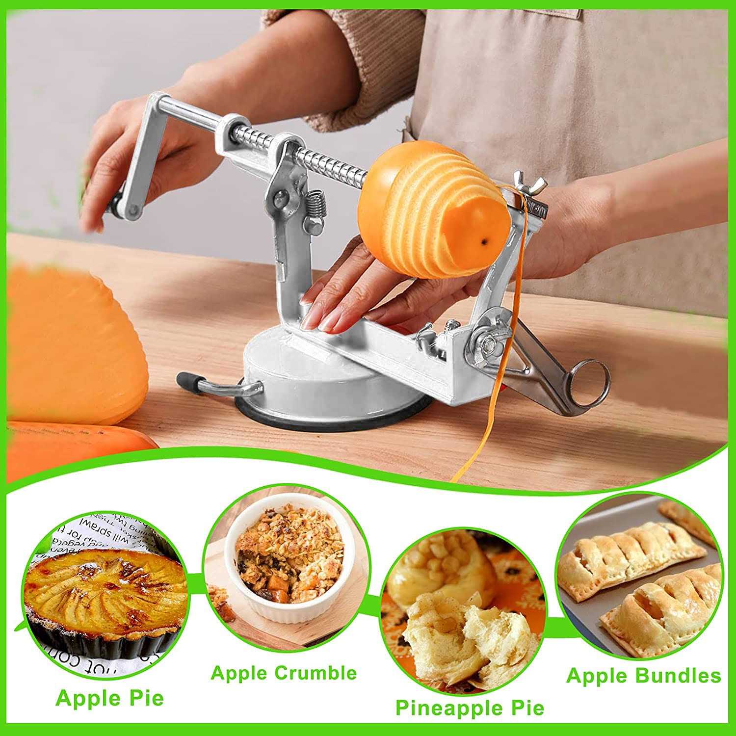 tigwin Apple Peeler Corer, Long lasting Chrome Cast Magnesium Alloy Apple Peeler Slicer Corer with Stainless Steel Blades and Powerful Suction Base - Image 2