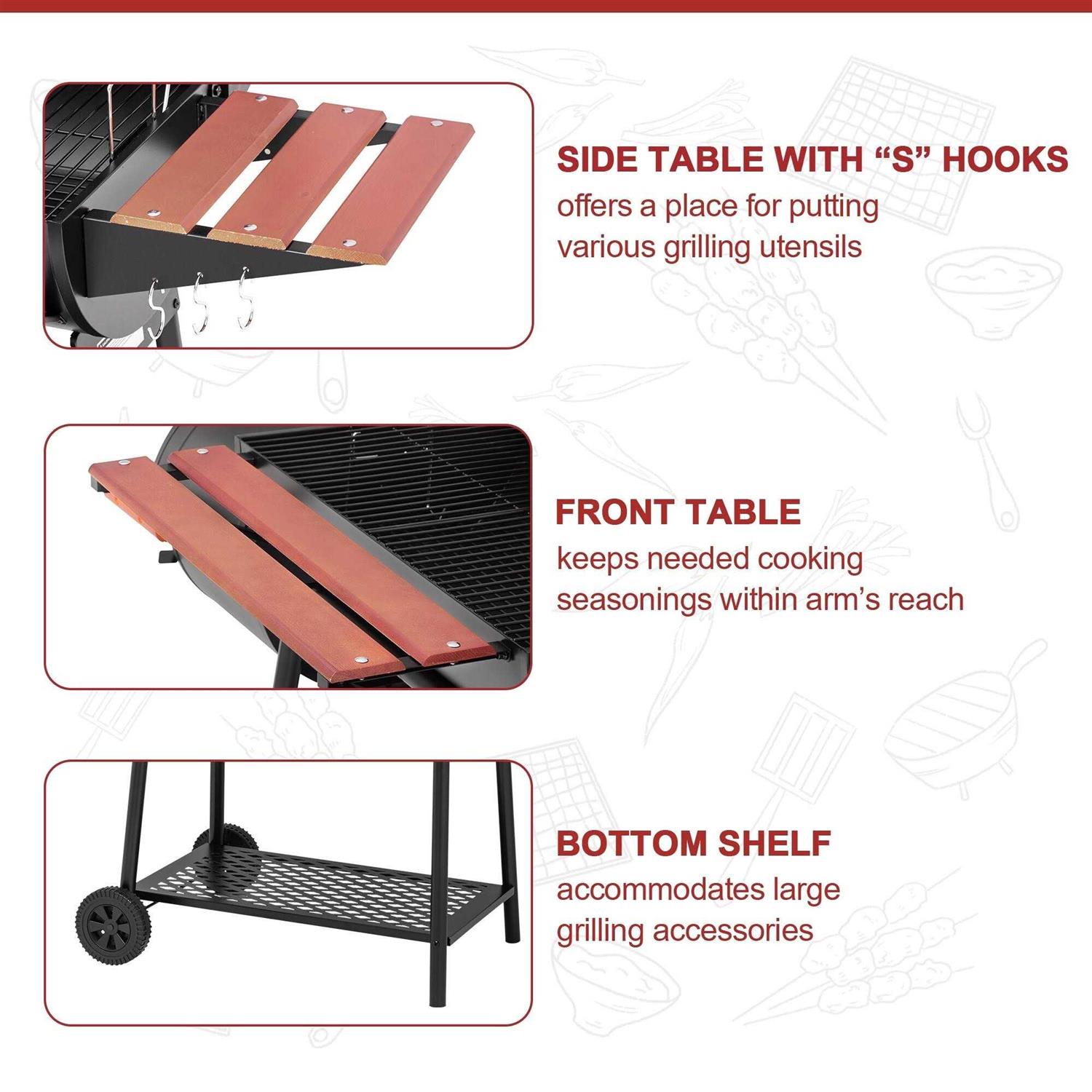 Royal Gourmet CC1830W 30 Barrel Charcoal Grill with Offset Smoker - Image 5