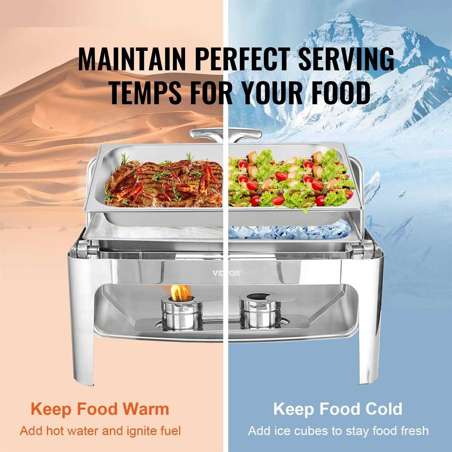 VEVOR Chafing Dish Buffet Set 8-Qt. Stainless Chafer 6 Pack Rectangle Catering Warmer Server with 6 Full Size Pans - Image 2