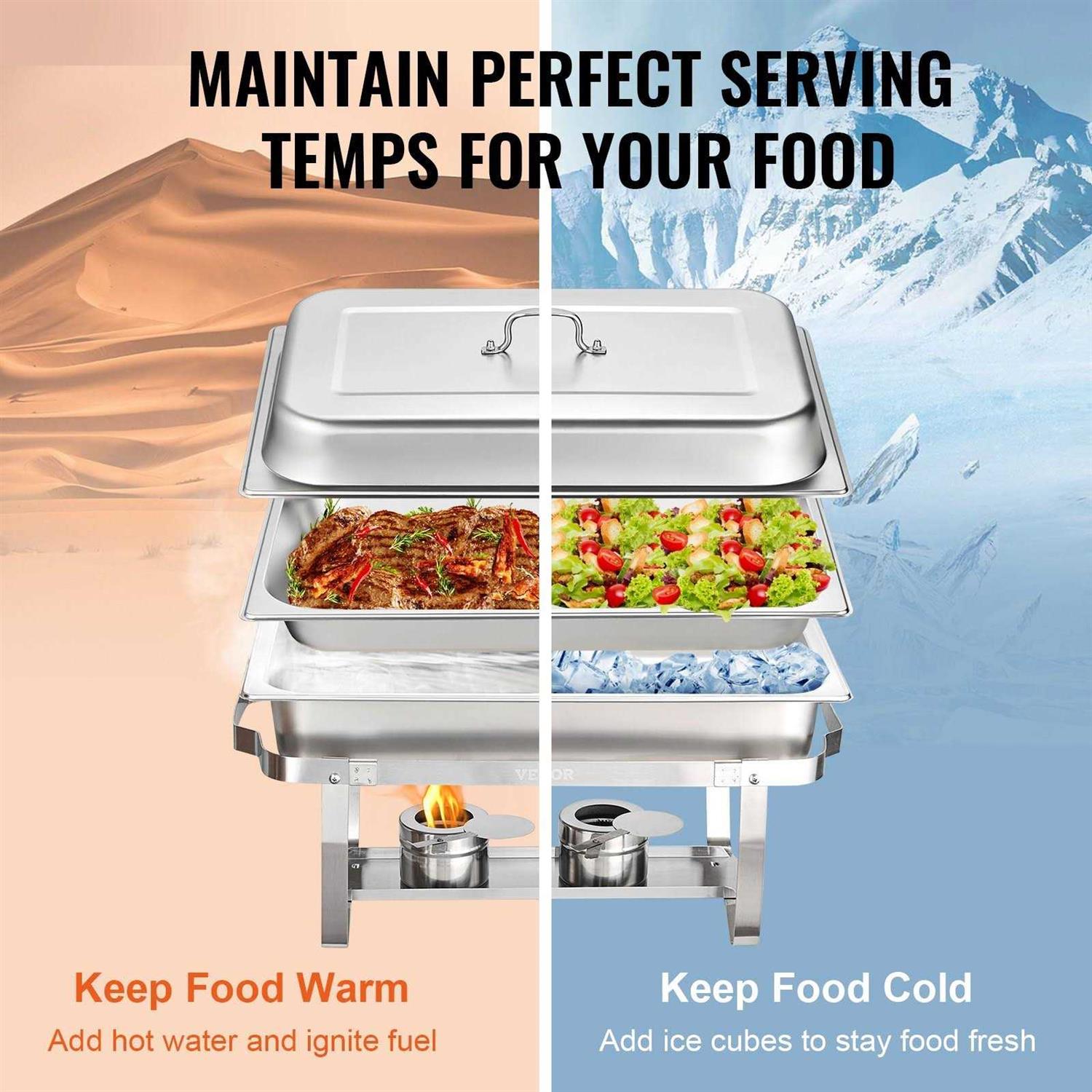 VEVOR Chafing Dish Buffet Set 8-Qt. Stainless Chafer 6 Pack Rectangle Catering Warmer Server with 6 Full Size Pans - Image 4