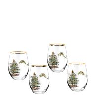 Spode Christmas Tree Stemless Wine Glasses Set of 4