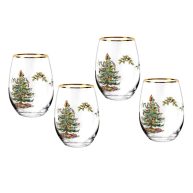 Spode Christmas Tree Stemless Wine Glasses Set of 4