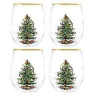 Spode Christmas Tree Stemless Wine Glasses Set of 4