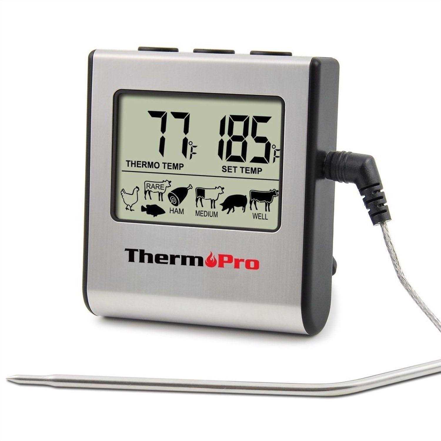 ThermoPro Tp-16 Large LCD Digital Cooking Food Meat Thermometer for Smoker Oven Kitchen BBQ Grill Thermometer Clock Timer with Stainless Steel - Image 3
