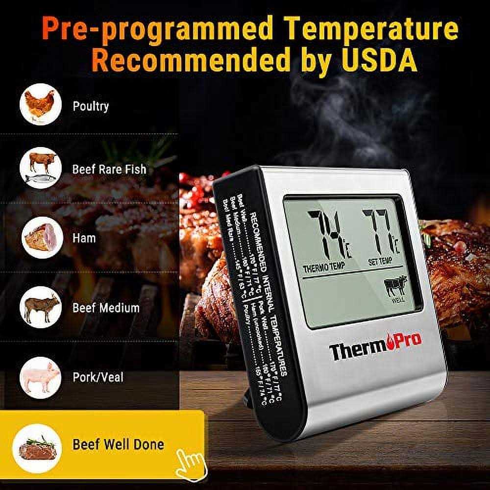 ThermoPro Tp-16 Large LCD Digital Cooking Food Meat Thermometer for Smoker Oven Kitchen BBQ Grill Thermometer Clock Timer with Stainless Steel - Image 3