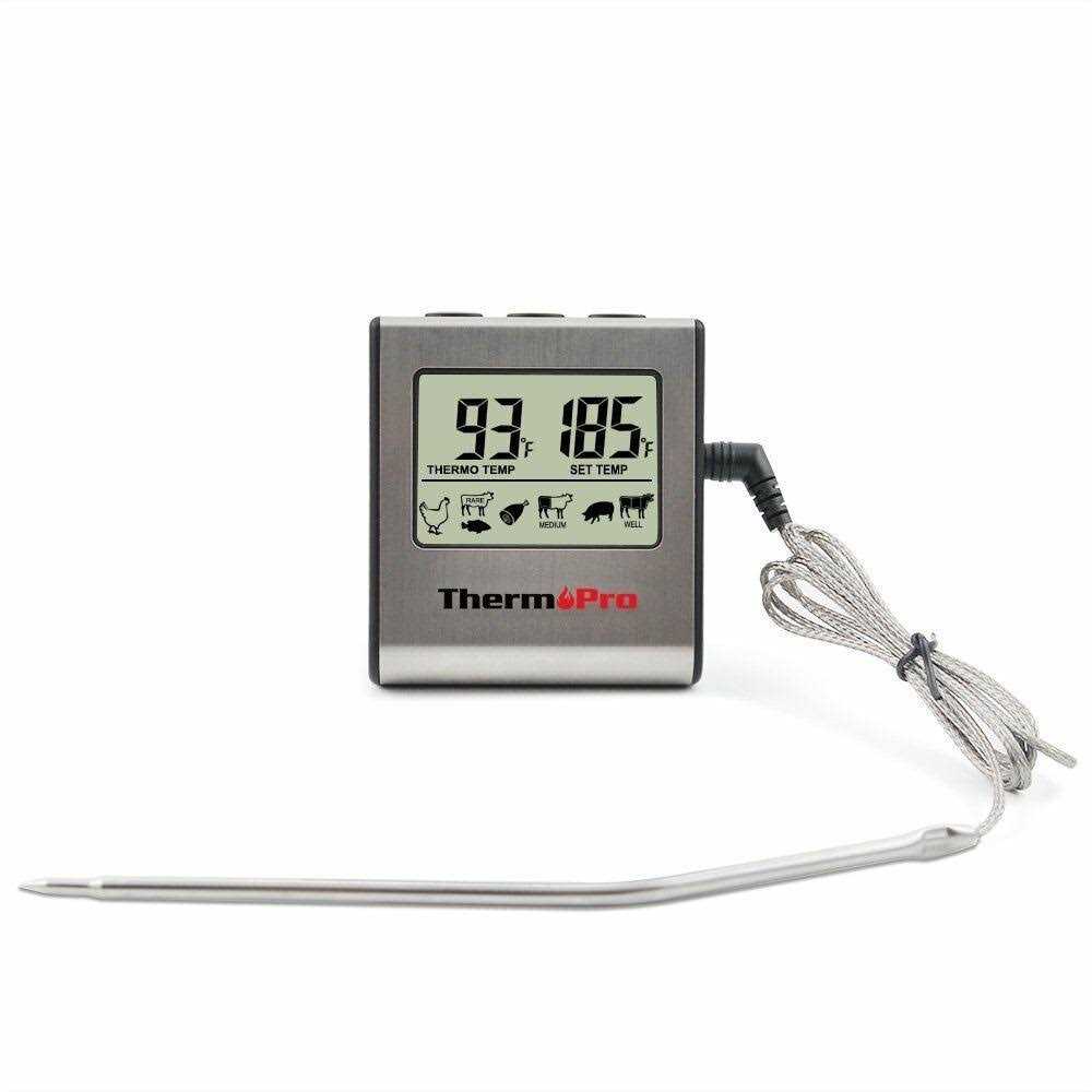 ThermoPro Tp-16 Large LCD Digital Cooking Food Meat Thermometer for Smoker Oven Kitchen BBQ Grill Thermometer Clock Timer with Stainless Steel - Image 5