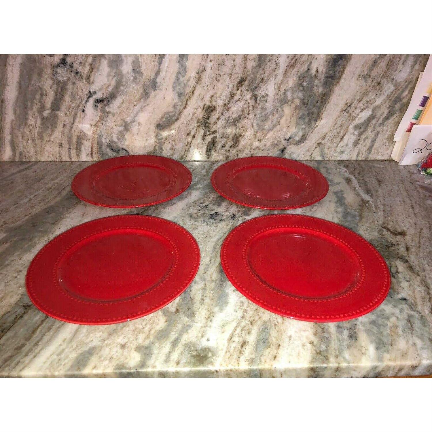 Royal Norfolk Red Beaded Ceramic Dinner Plates - Image 3