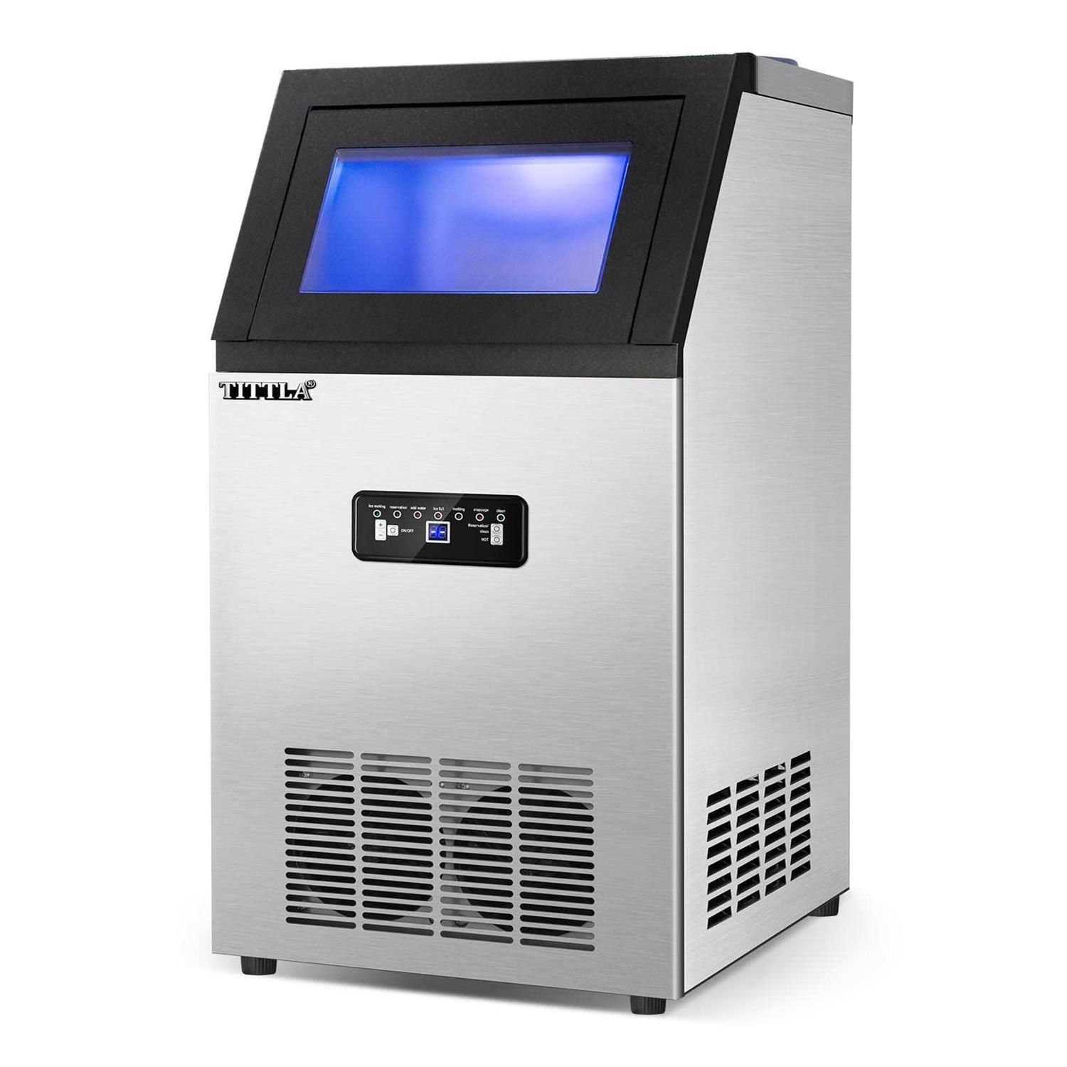 Tittla 14 in. 88 lb. Built-in Ice Maker in Stainless Steel Flip-up Door 2 Water Inlet Modes with Scoop & Water Filter Blue LEDs - Image 3