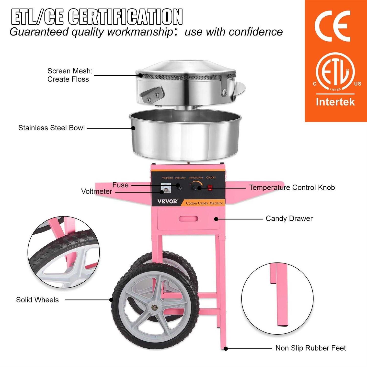 VEVOR 1000W Cotton Candy Machine with Cart - Image 3