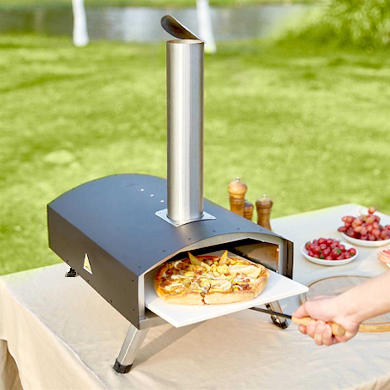 VEVOR 12 in. Wood and Charcoal-Fired Outdoor Pizza Oven Stainless Steel Pizza Grill with Pizza Stone for Camping - Image 2