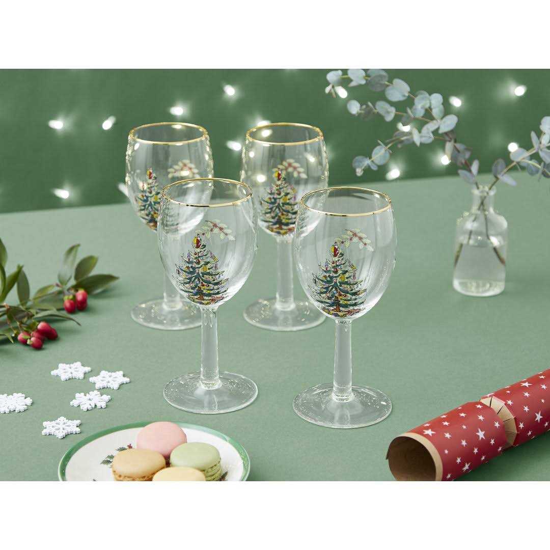 Spode Christmas Tree Set of 4 Wine Glasses - Image 5