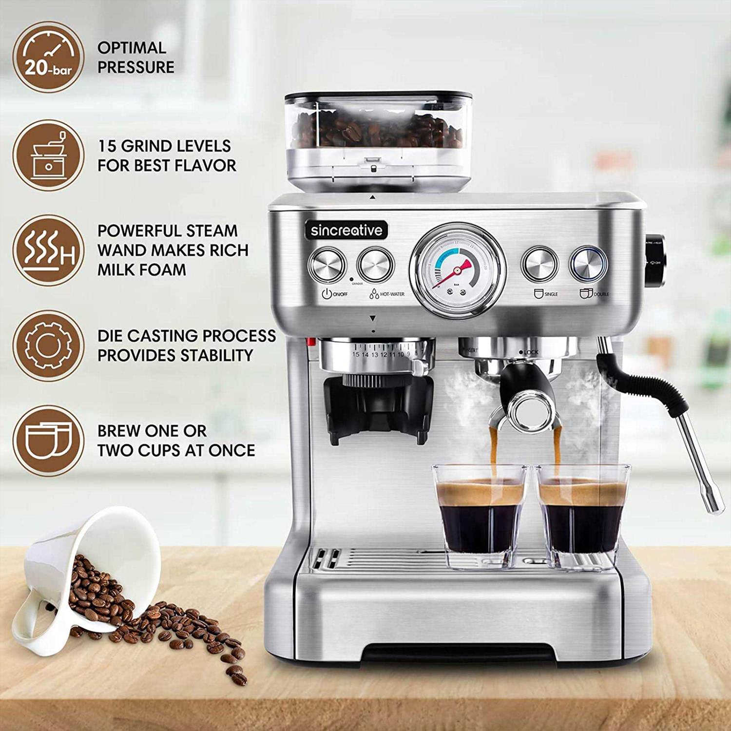 Sincreative 20 Bar All in One Espresso Machine with Grinder and Milk Frother - Image 2