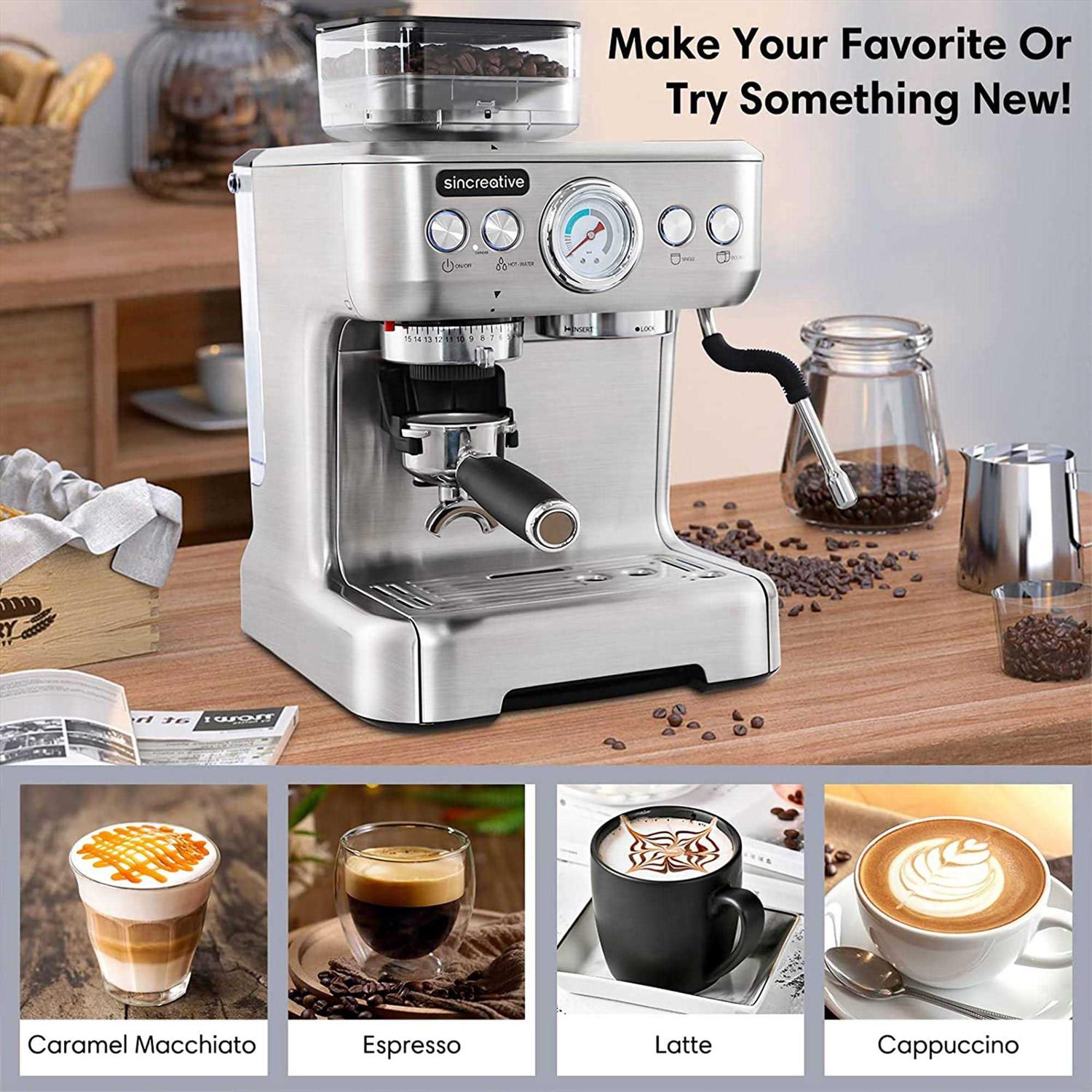 Sincreative 20 Bar All in One Espresso Machine with Grinder and Milk Frother - Image 5