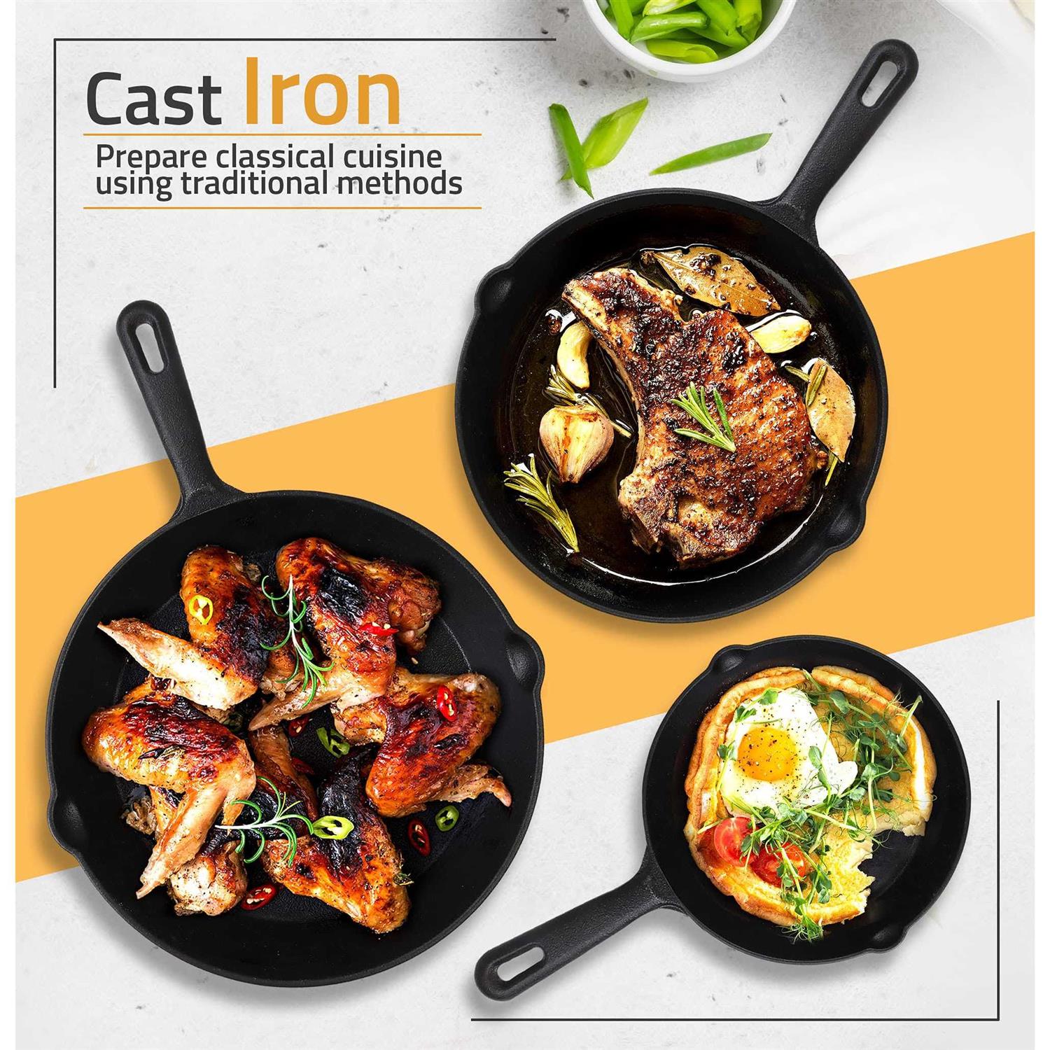 Utopia Kitchen Pre-Seasoned Cast Iron Skillet Set 3-Piece - Image 3