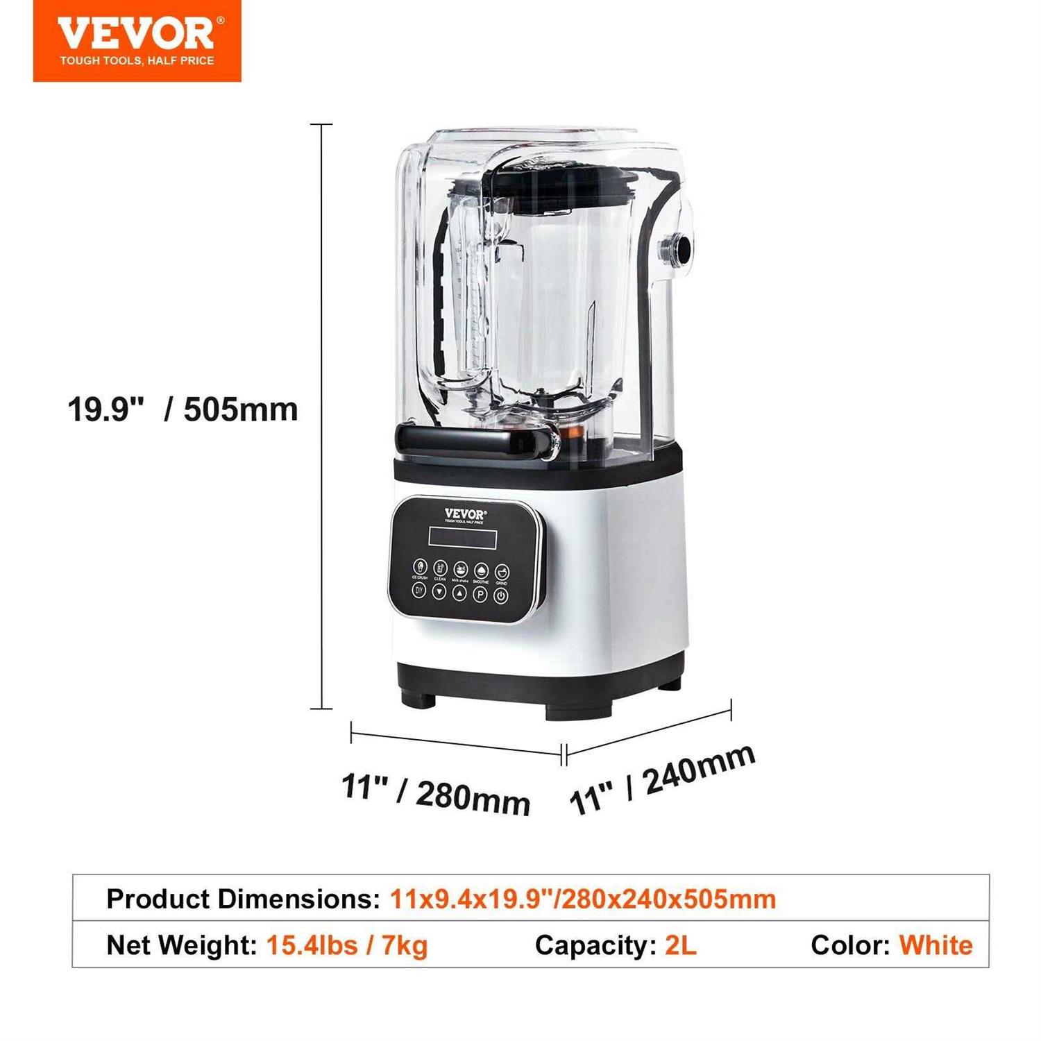 VEVOR Professional Blender with Shield Commercial Countertop Blenders 68 oz Jar Blender Combo - Image 2