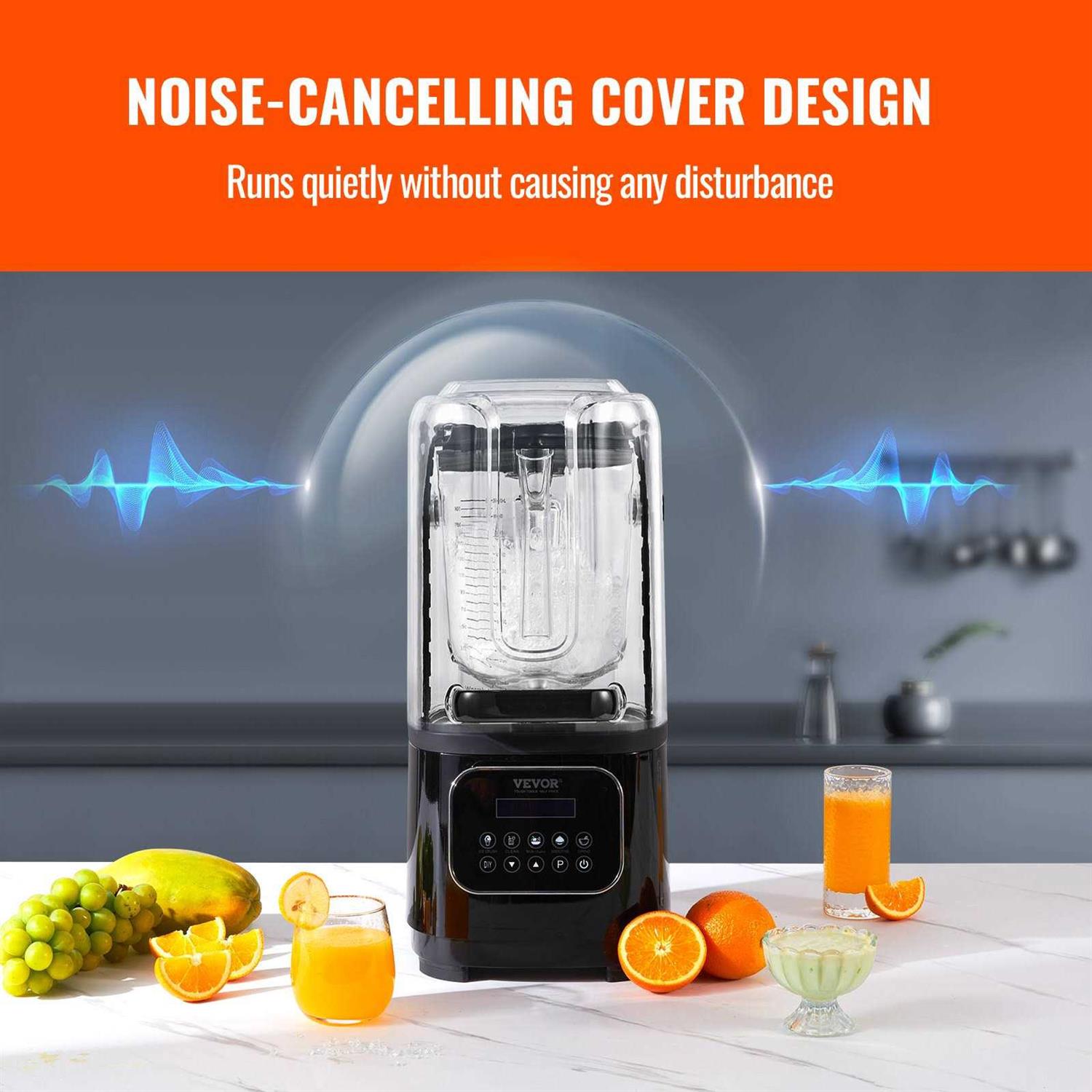 VEVOR Professional Blender with Shield Commercial Countertop Blenders 68 oz Jar Blender Combo - Image 2