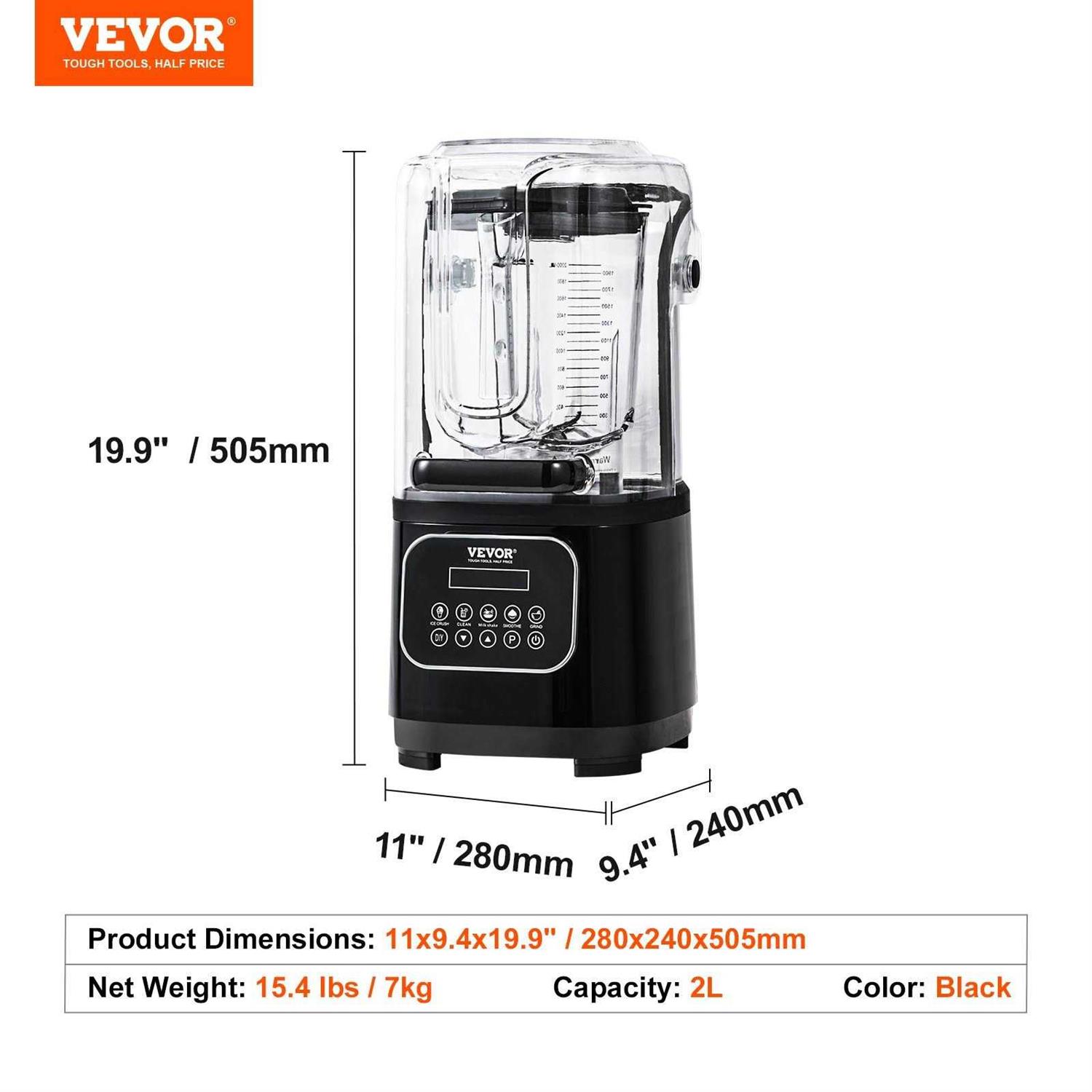 VEVOR Professional Blender with Shield Commercial Countertop Blenders 68 oz Jar Blender Combo - Image 5