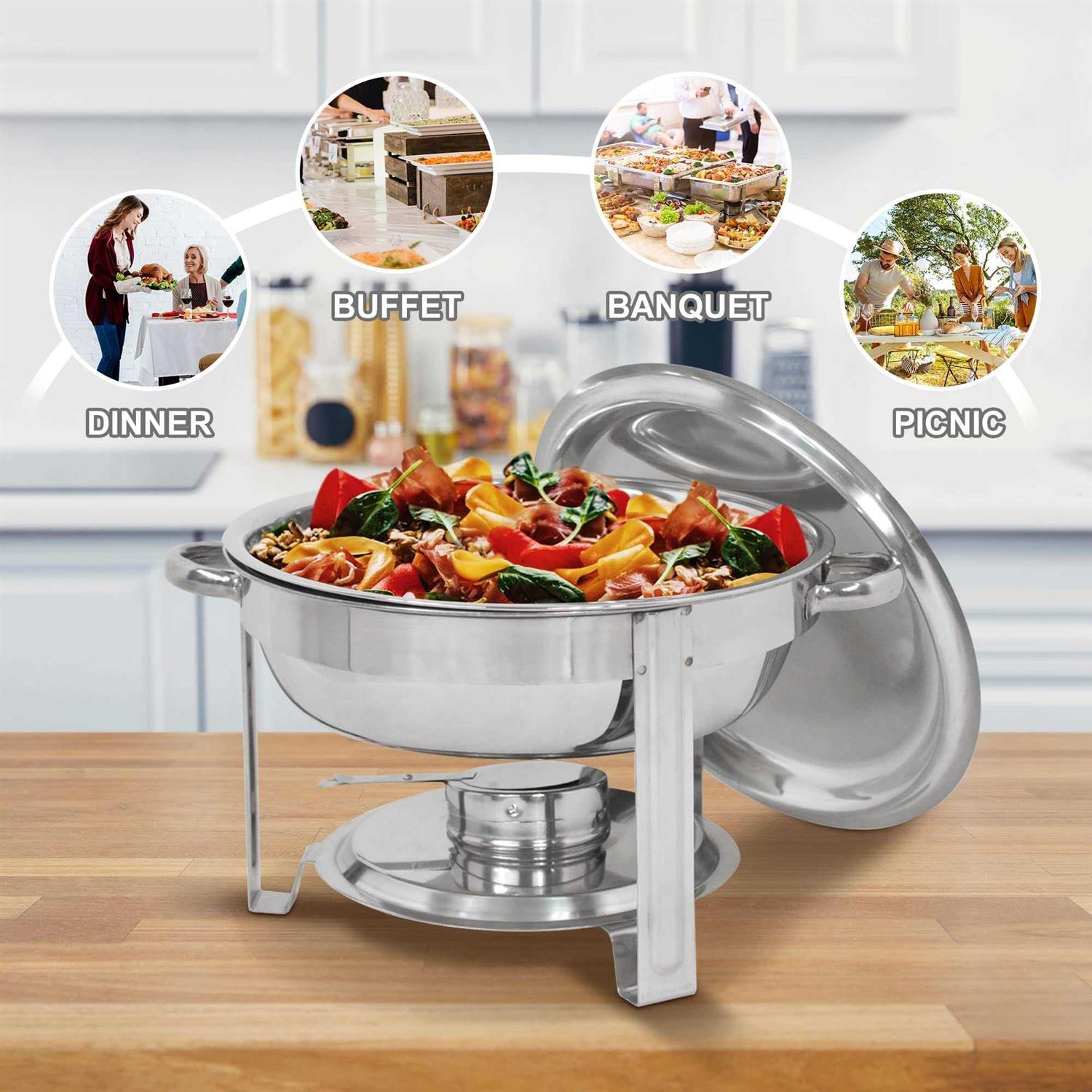 SUPER DEAL Upgraded 5 Qt Full Size Stainless Steel Chafing Dish Round Chafer Buffet Catering Warmer Set w/Food and Water Pan - Image 2
