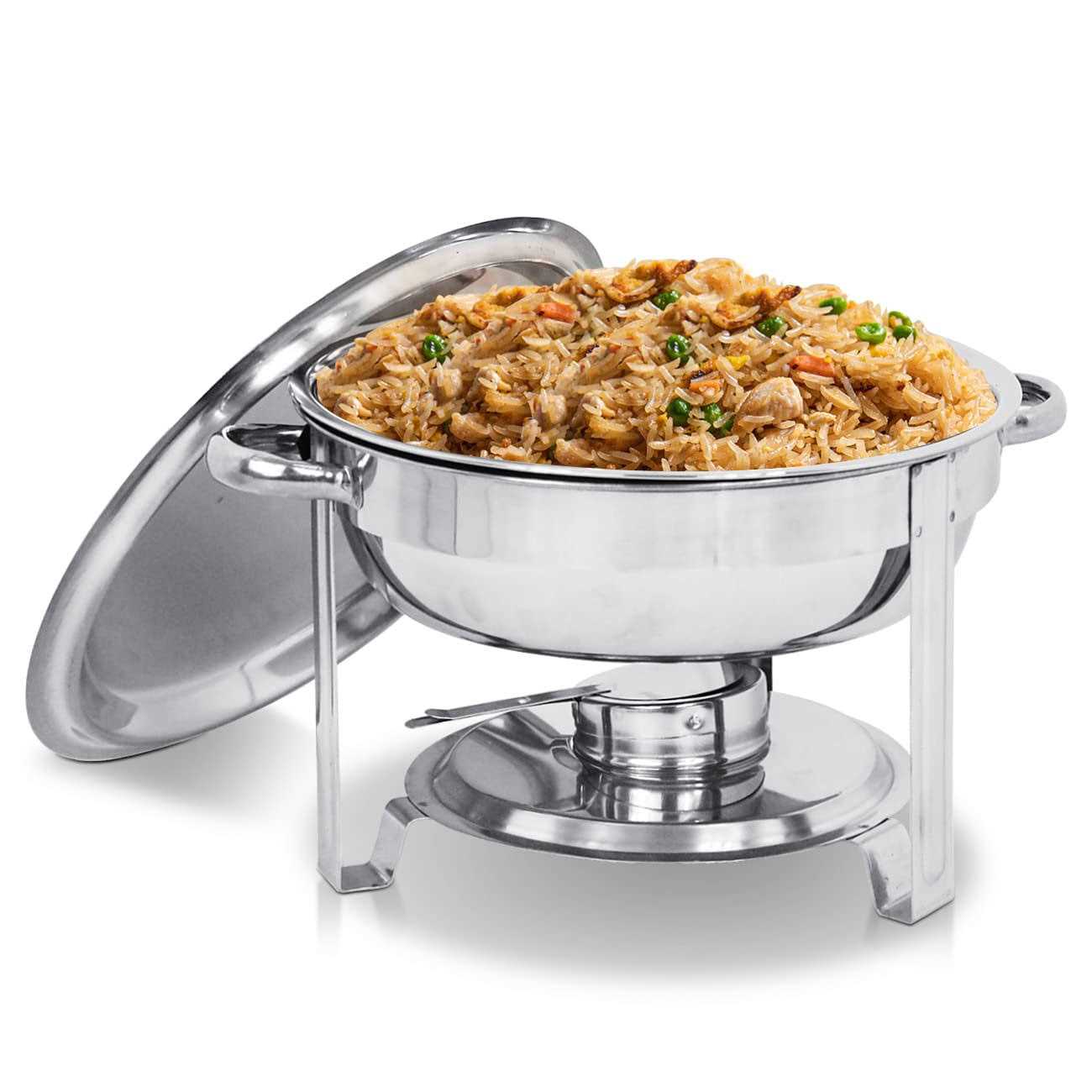 SUPER DEAL Upgraded 5 Qt Full Size Stainless Steel Chafing Dish Round Chafer Buffet Catering Warmer Set w/Food and Water Pan - Image 3