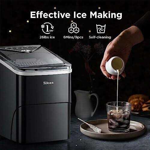Silonn Ice Maker Countertop, 9 Cubes Ready in 6 Mins, 26lbs in 24Hrs, Self-Cleaning Ice Machine with Ice Scoop and Basket - Image 5