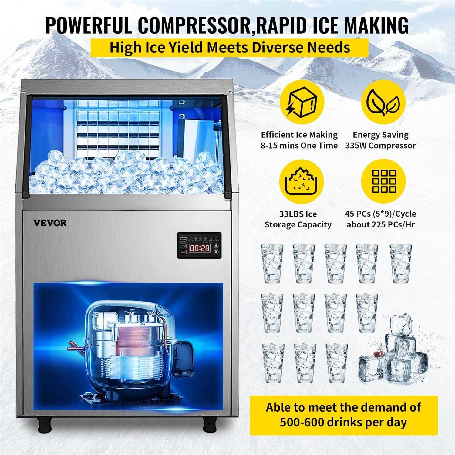 VEVOR Commercial Ice Maker Machine 24H with 33LBS Bin - Image 5