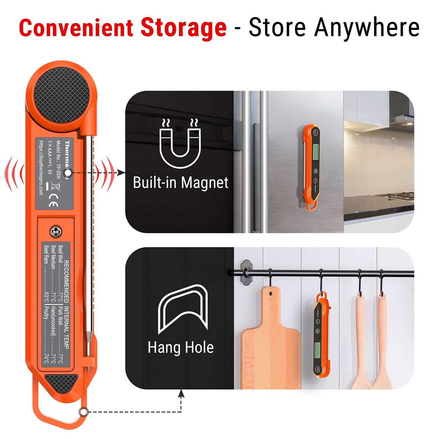 ThermoPro Digital Instant Read Meat Thermometer for Grilling Waterproof Kitchen Food LCD Thermometer with Calibration & Backlight Smoker Oil Fry - Image 2