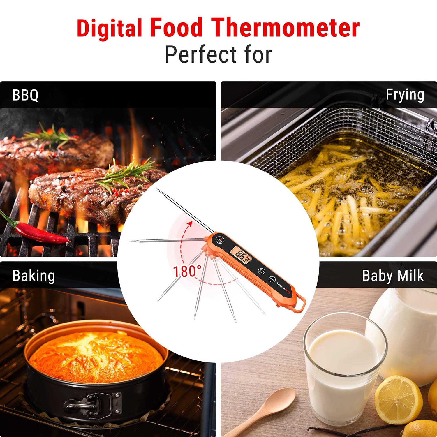 ThermoPro Digital Instant Read Meat Thermometer for Grilling Waterproof Kitchen Food LCD Thermometer with Calibration & Backlight Smoker Oil Fry - Image 4
